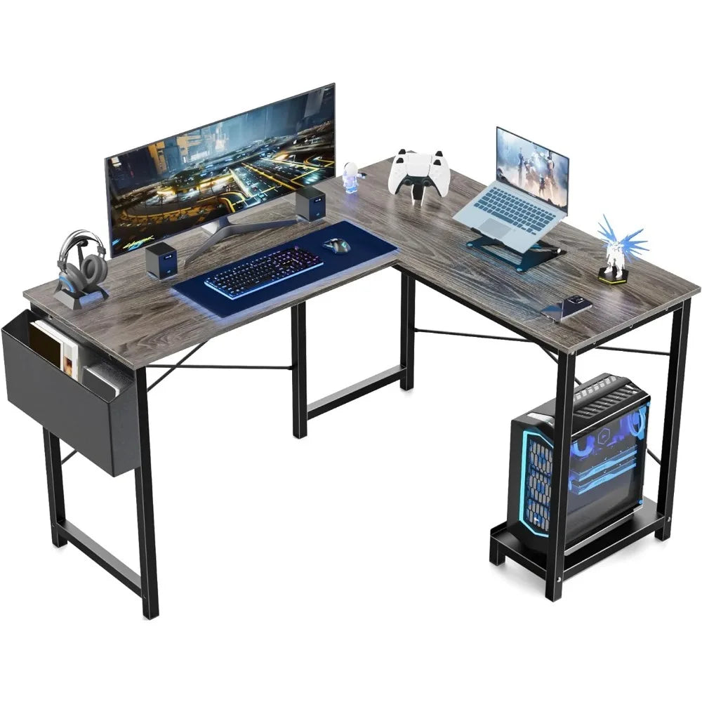 L Shaped Computer Desk Wood Corner PC Gaming Table With Side Storage Bag for Home Office Small Spaces Room Desks Furniture Study