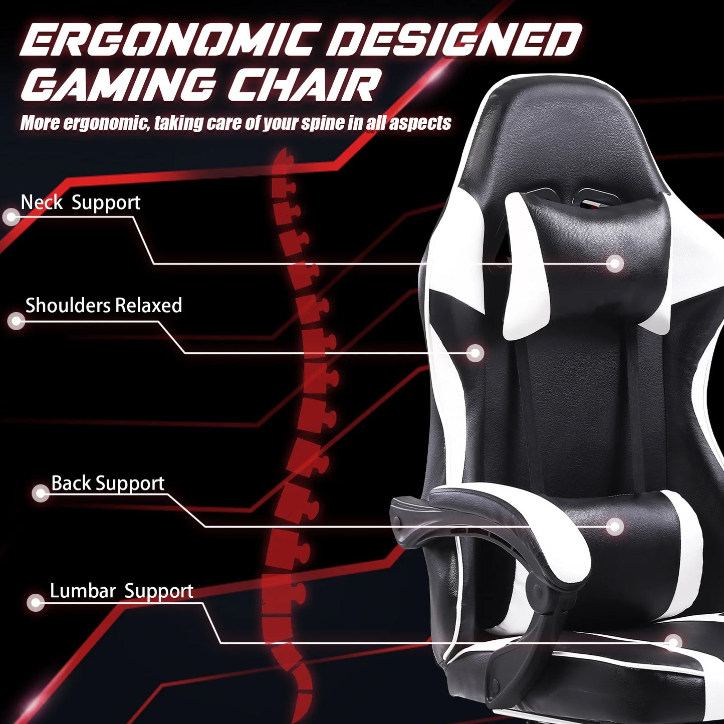 Ergonomic Gaming Chair with Footrest