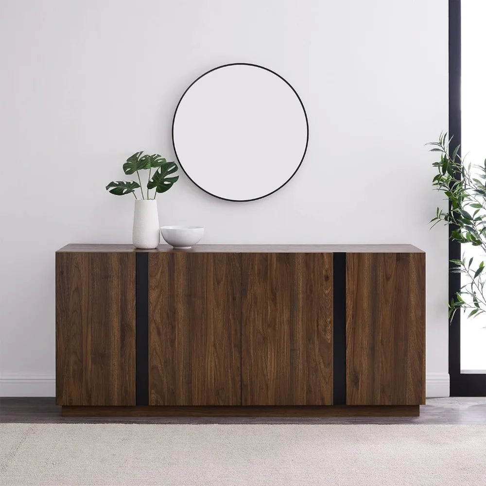 Walker Edison Liss Contemporary 4-Door Minimalist Sideboard, 70 Inch, Dark Walnut