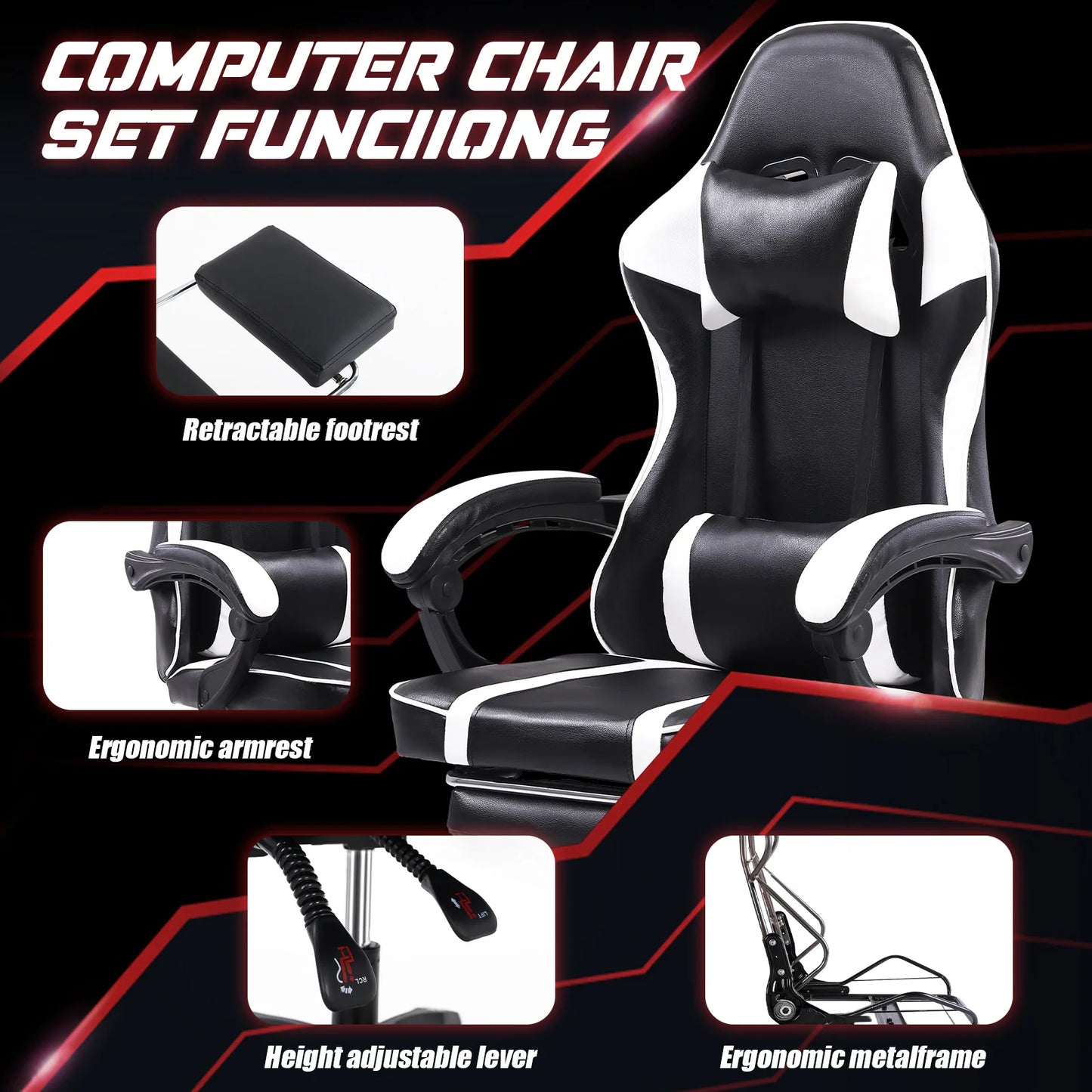 Ergonomic Gaming Chair with Footrest