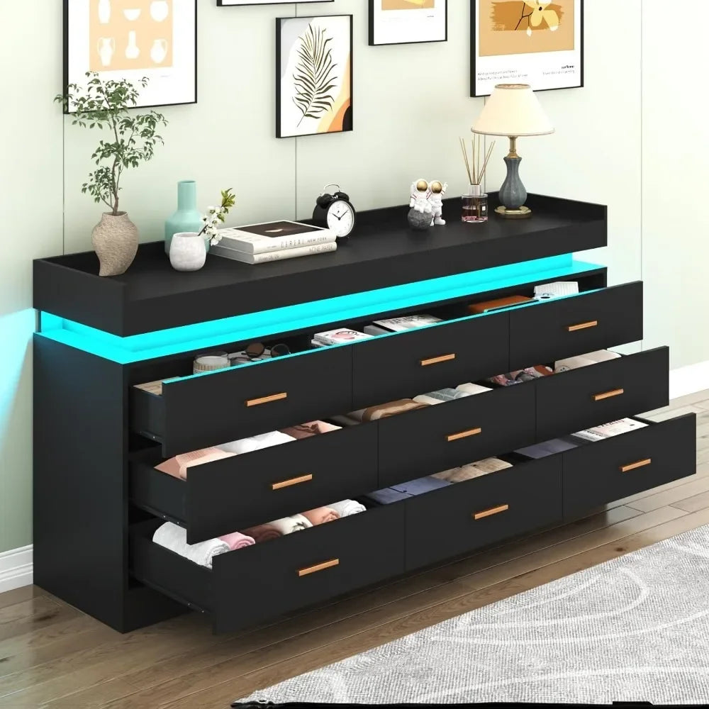 Modern Dresser 9 Drawer with LED