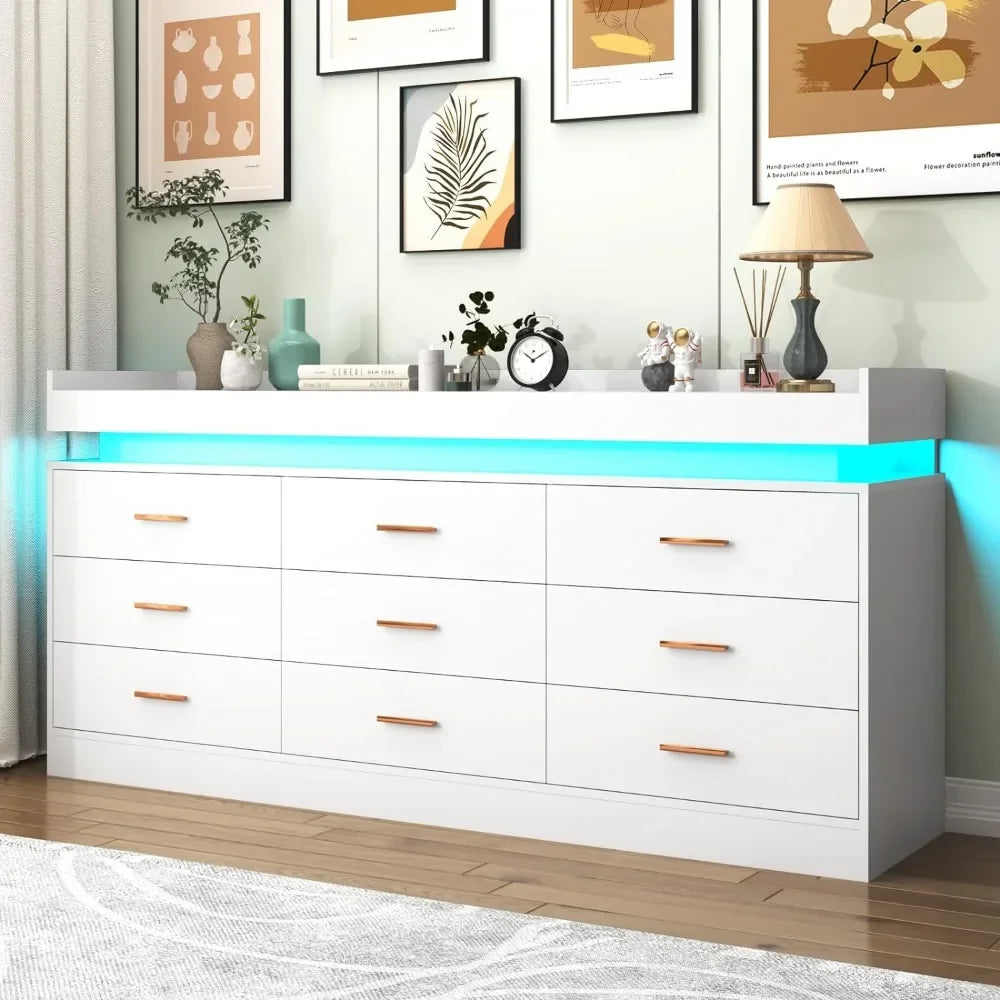 Modern Dresser 9 Drawer with LED