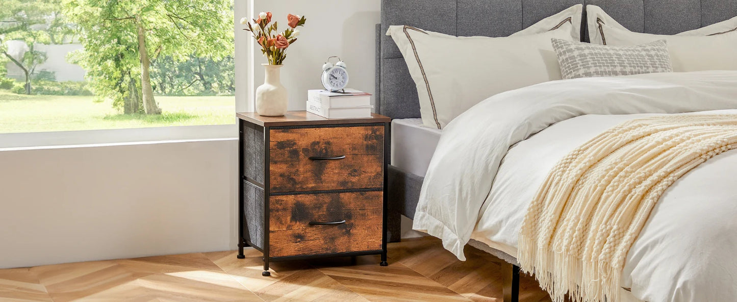 Nightstand For Bedroom With 2 Fabric Drawers