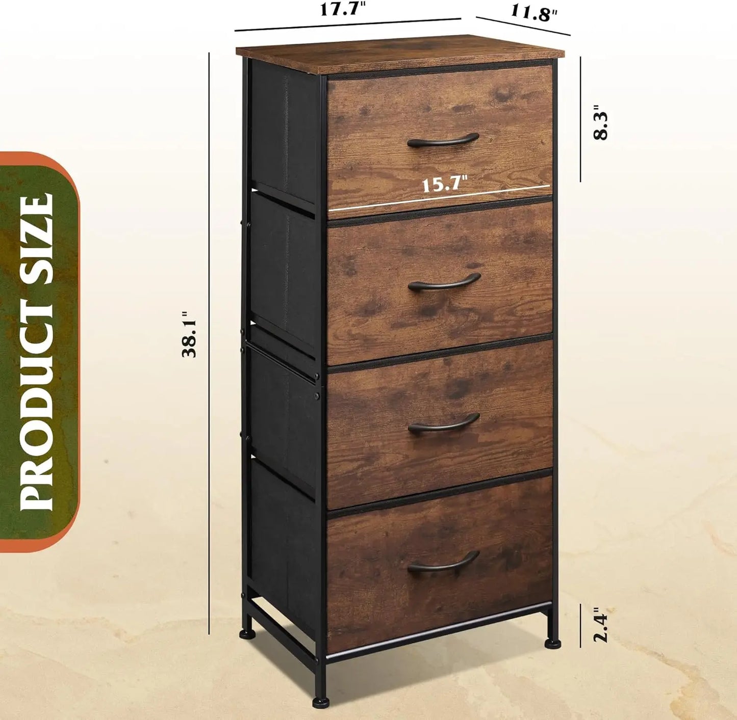 Dresser with 4 Drawers, Fabric Storage Tower