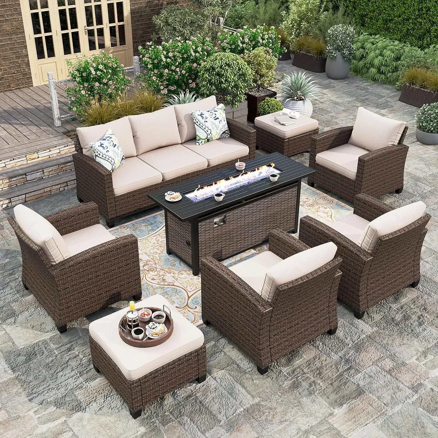 Patio Furniture Set with Fire Pit Table