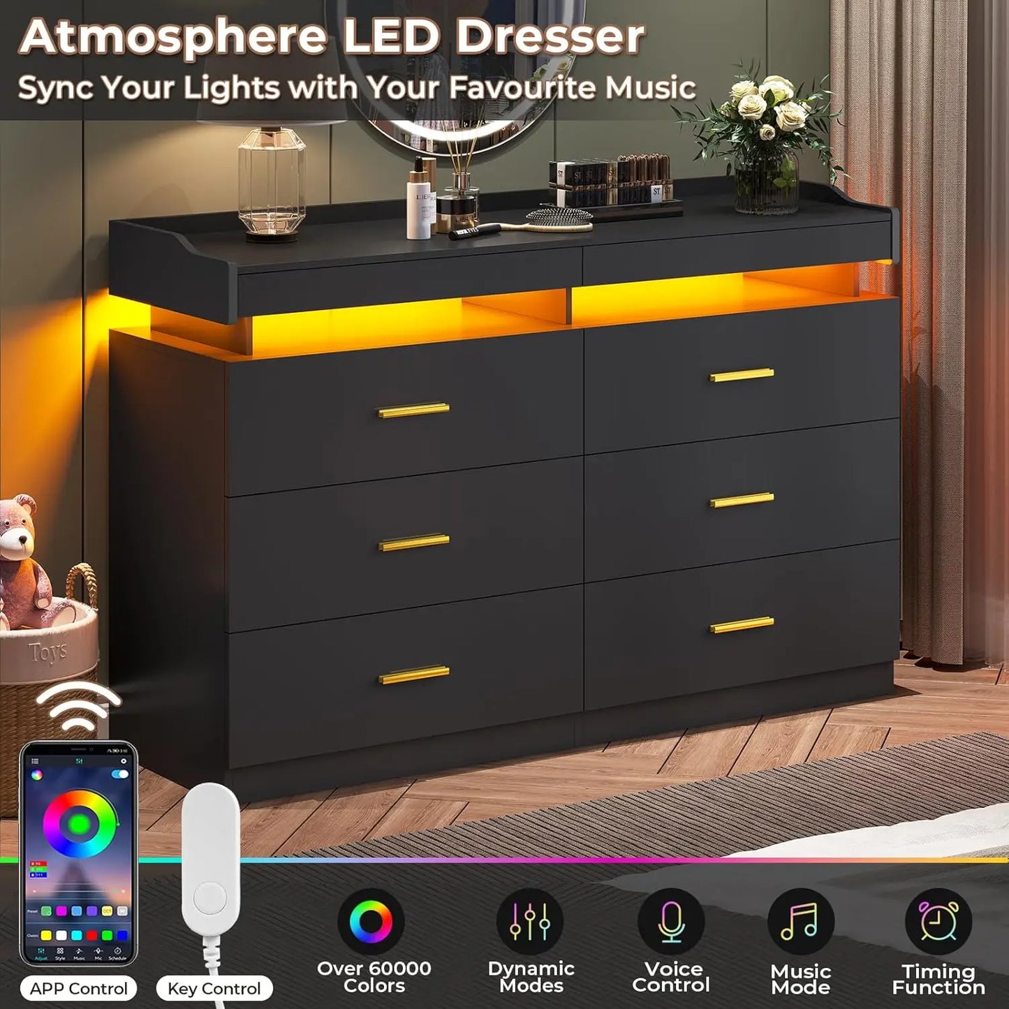 Modern Dresser 9 Drawer with LED