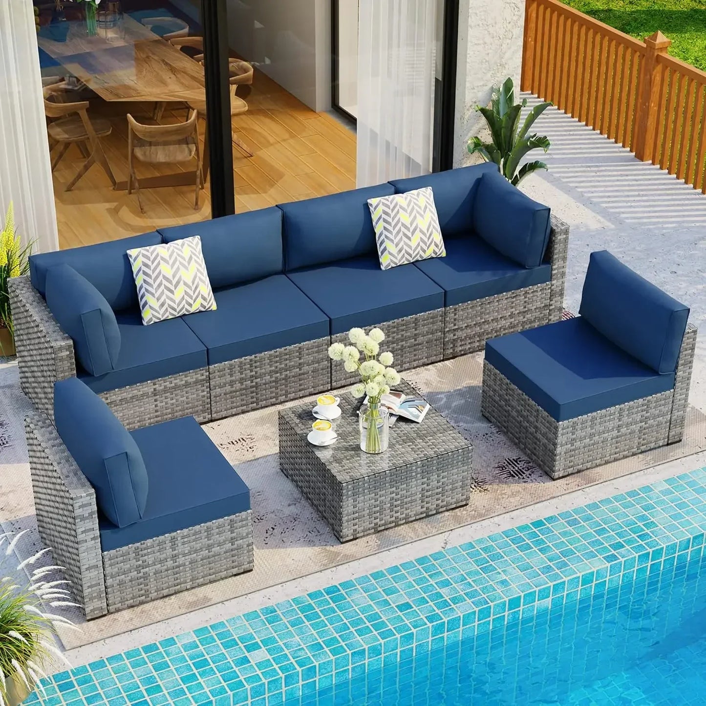 7 Pieces Outdoor Patio Sectional Sofa Couch,