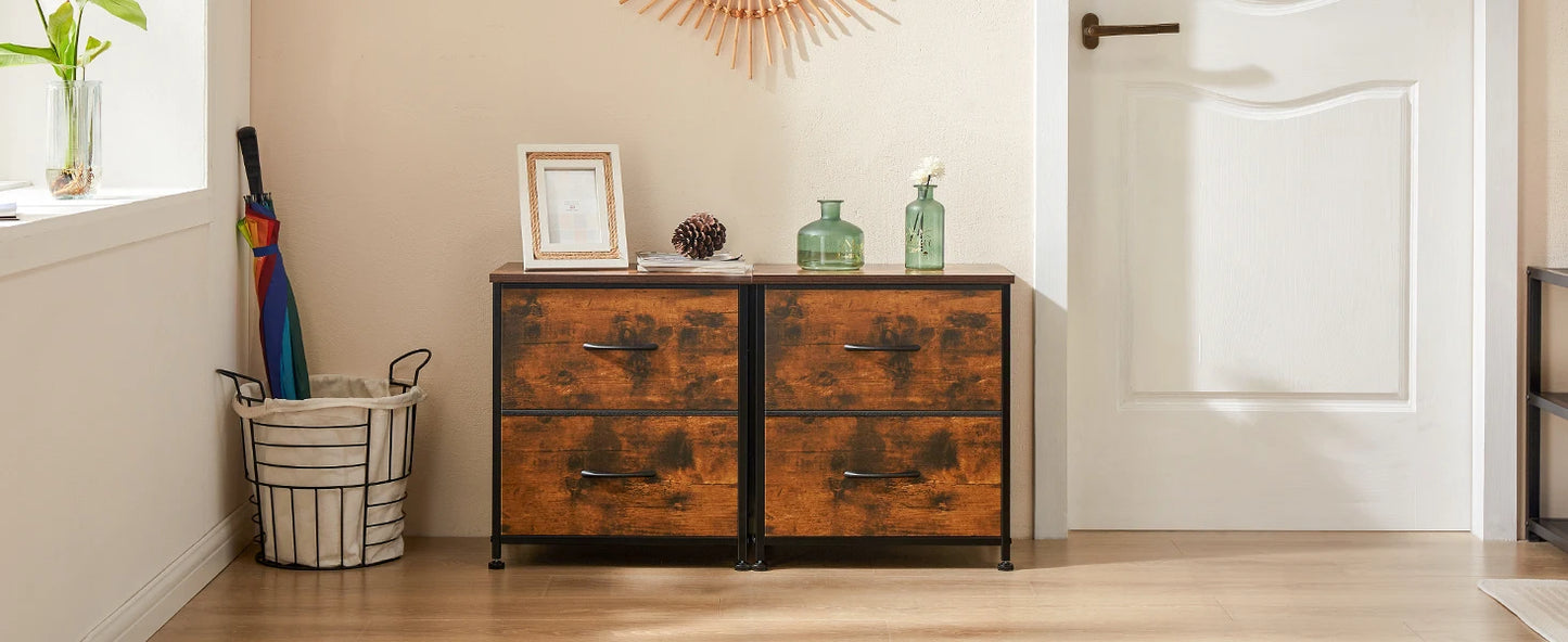 Nightstand For Bedroom With 2 Fabric Drawers