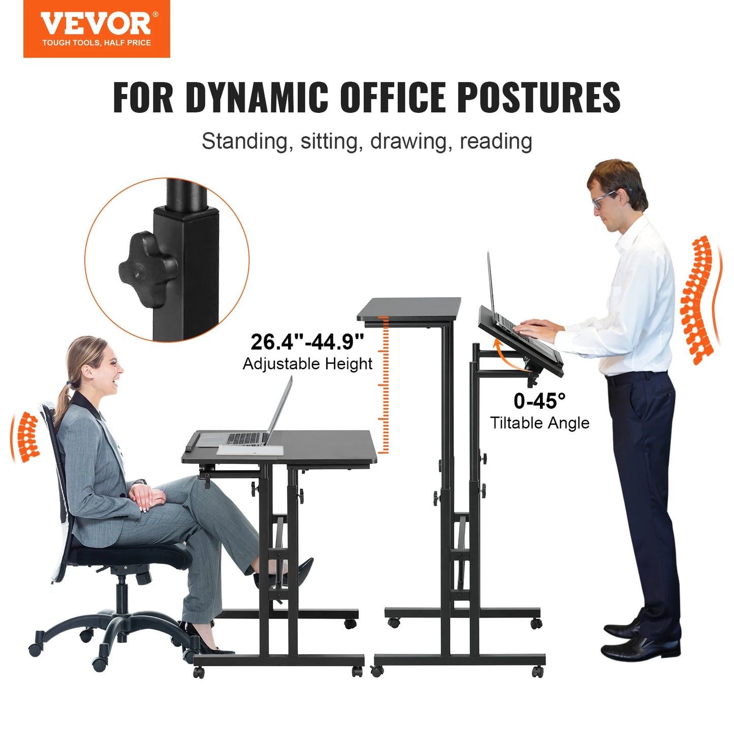 VEVOR 26.4"-44.9" Gas-Spring Height Adjustable Sit-Stand Desk