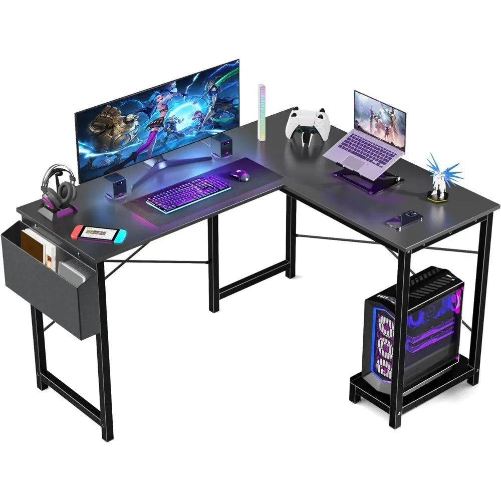 L Shaped Computer Desk Wood Corner PC Gaming Table With Side Storage Bag for Home Office Small Spaces Room Desks Furniture Study