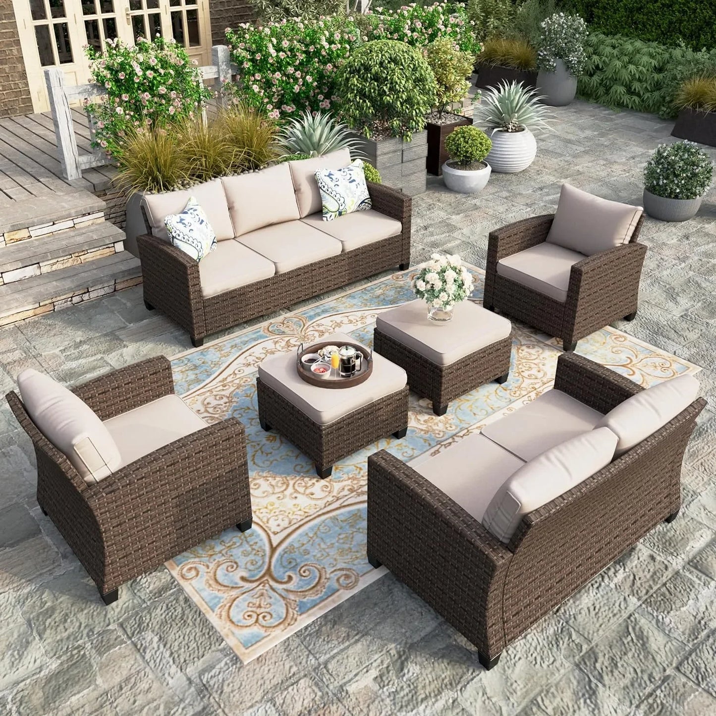 Patio Furniture Set with Fire Pit Table