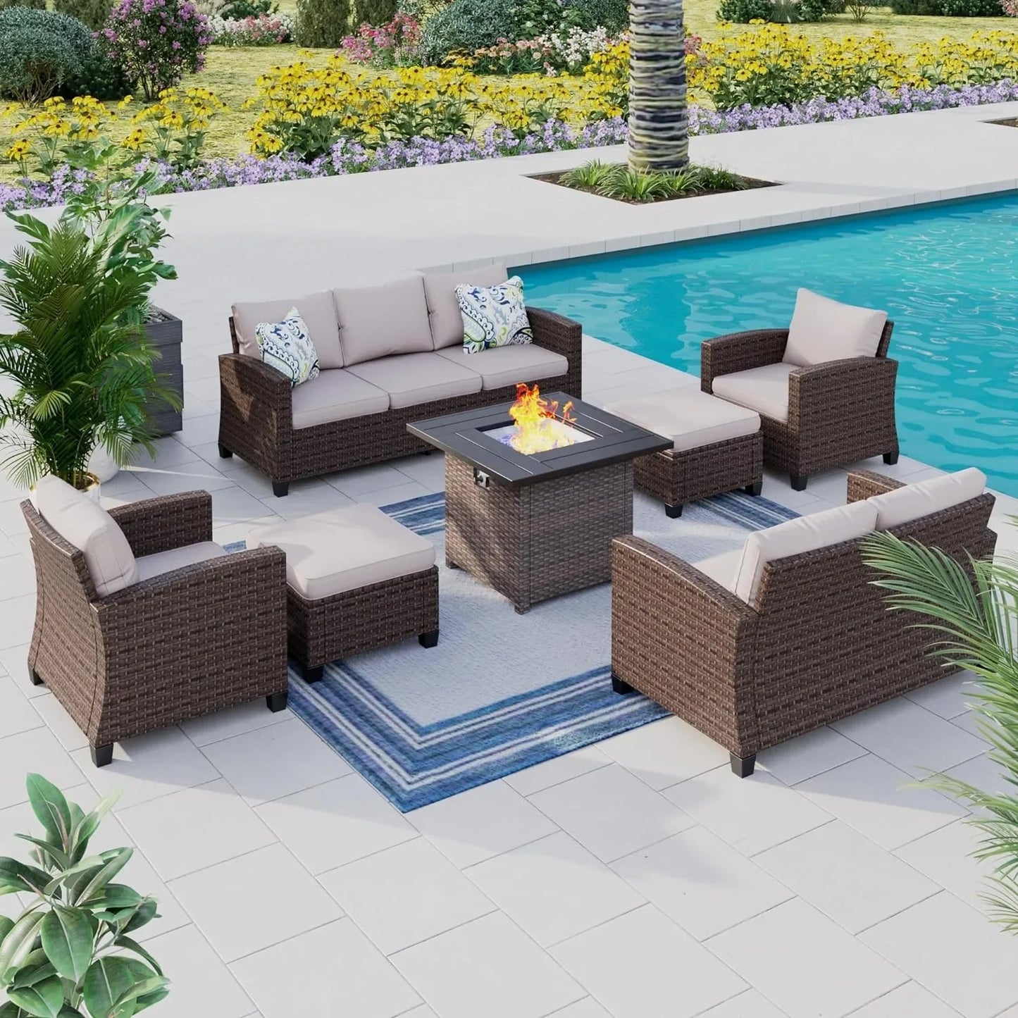 Patio Furniture Set with Fire Pit Table