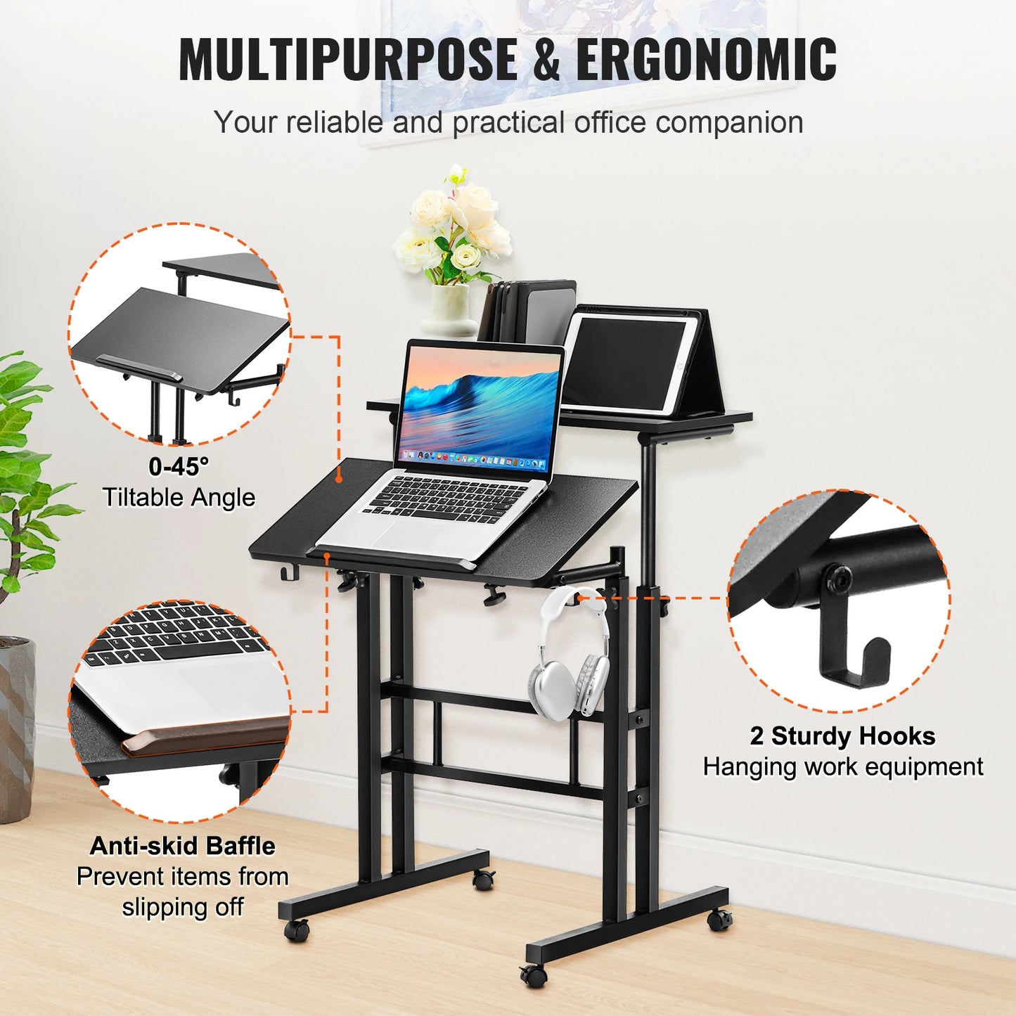 VEVOR 26.4"-44.9" Gas-Spring Height Adjustable Sit-Stand Desk