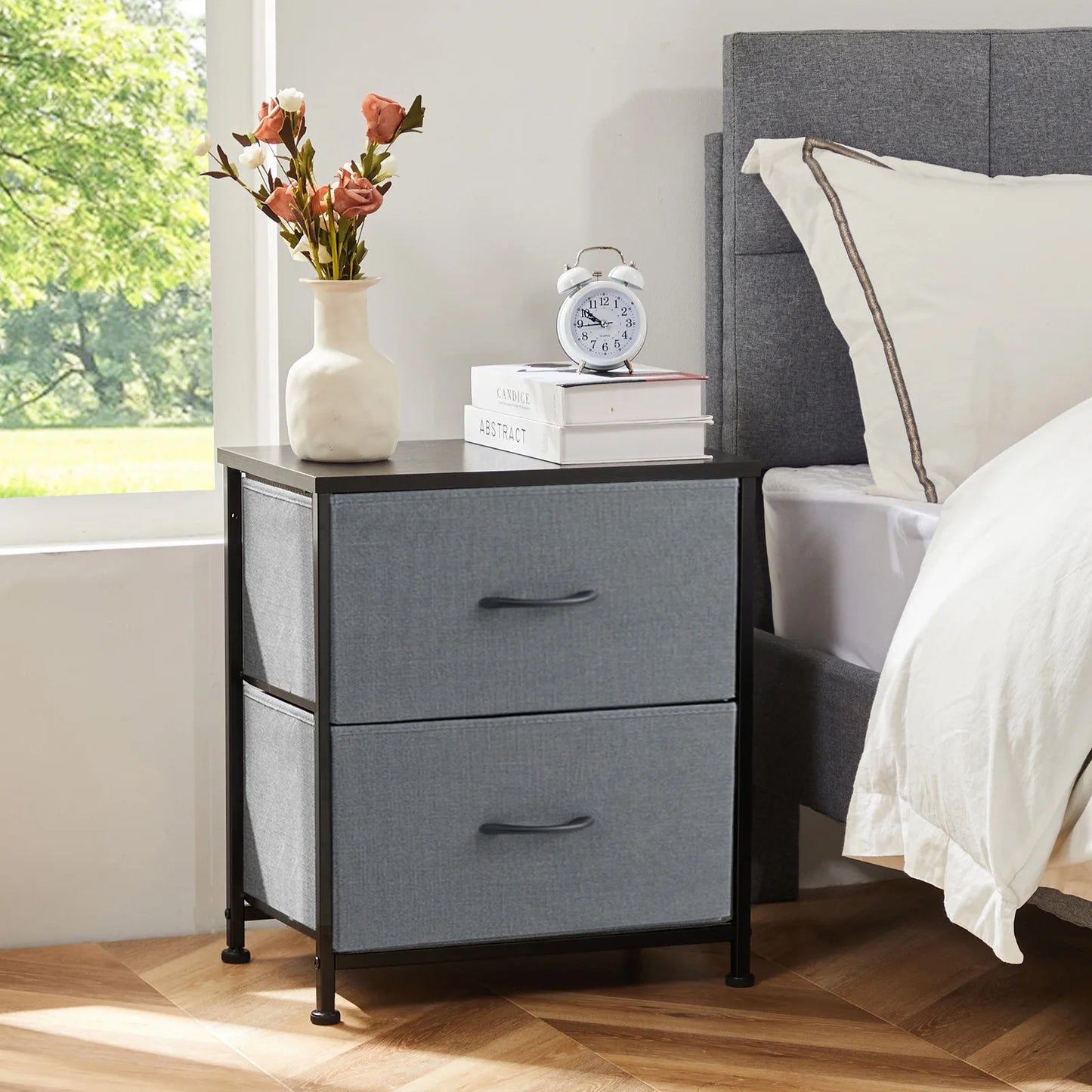 Nightstand For Bedroom With 2 Fabric Drawers