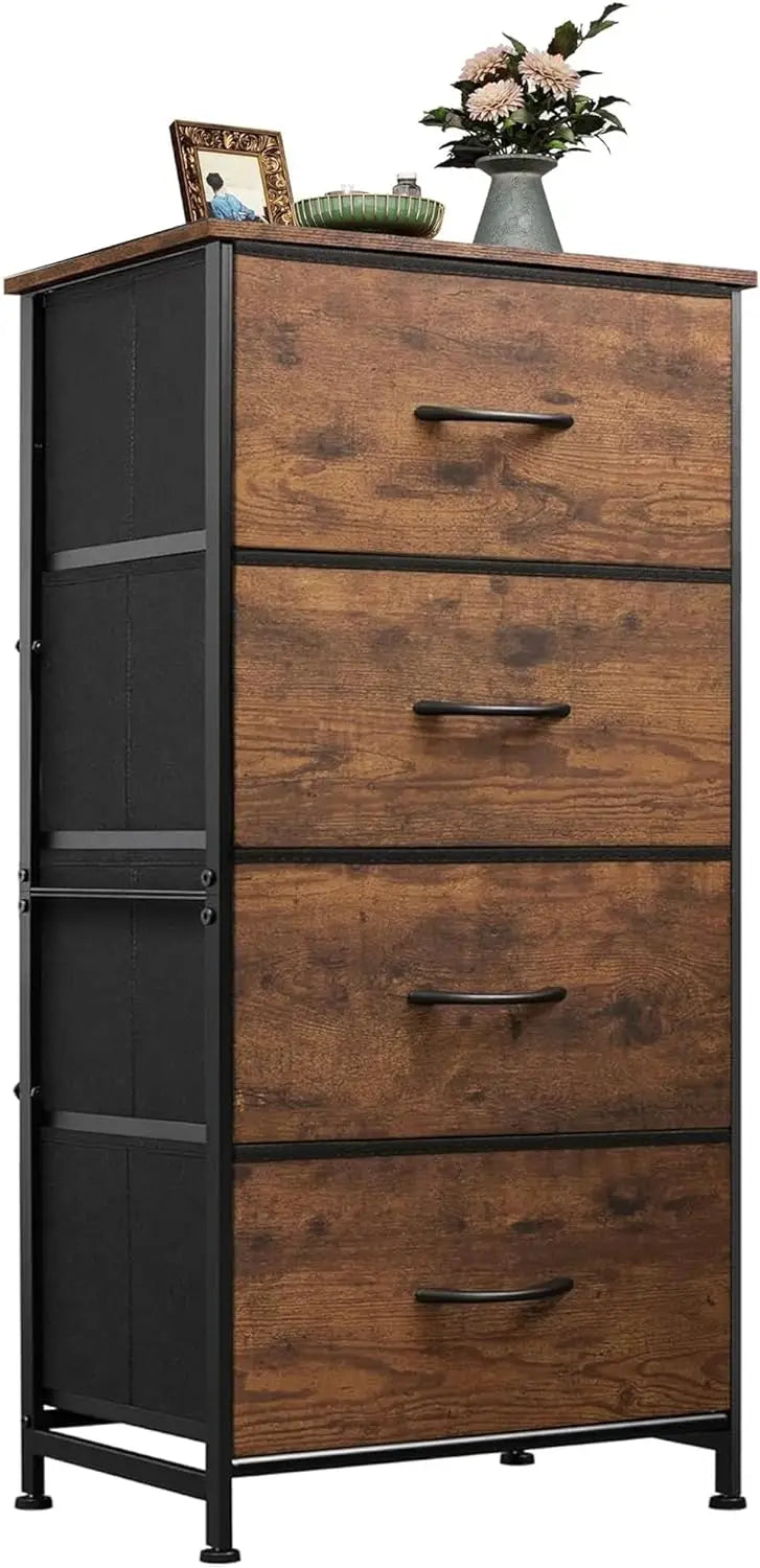 Dresser with 4 Drawers, Fabric Storage Tower