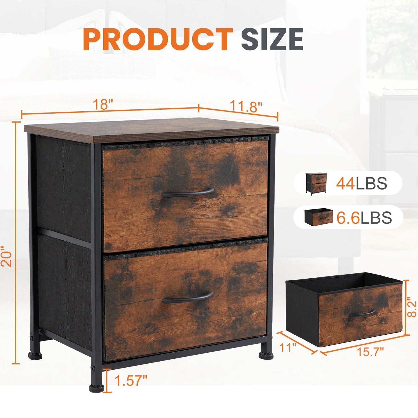 Nightstand For Bedroom With 2 Fabric Drawers