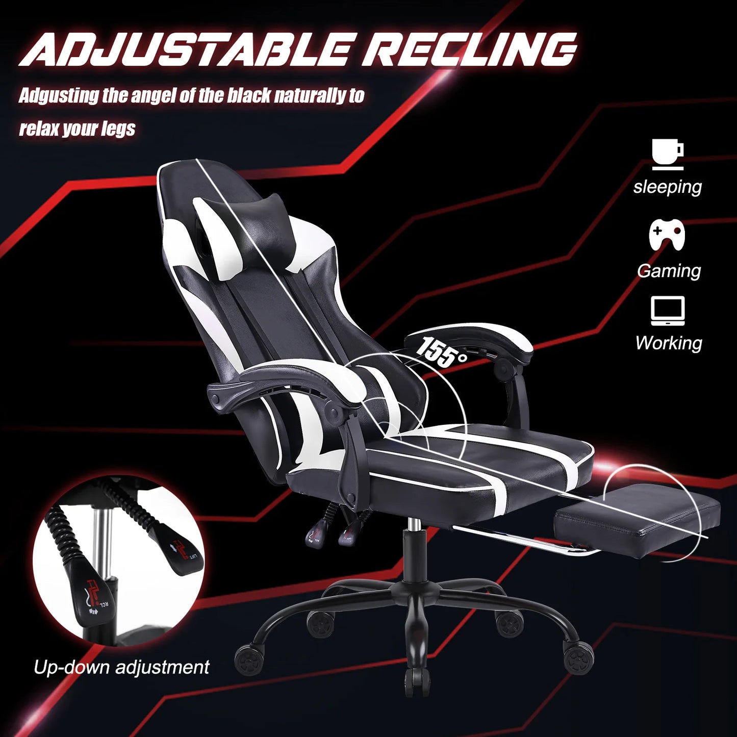 Ergonomic Gaming Chair with Footrest