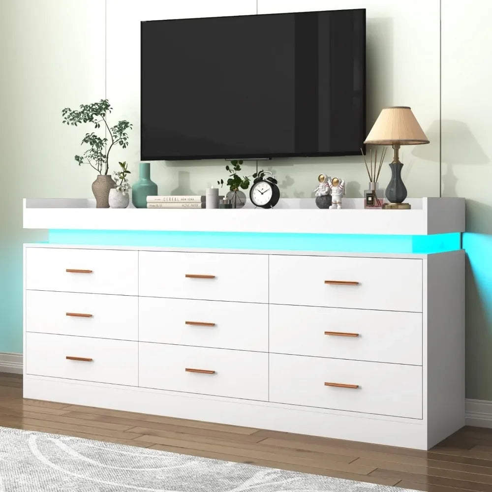 Modern Dresser 9 Drawer with LED