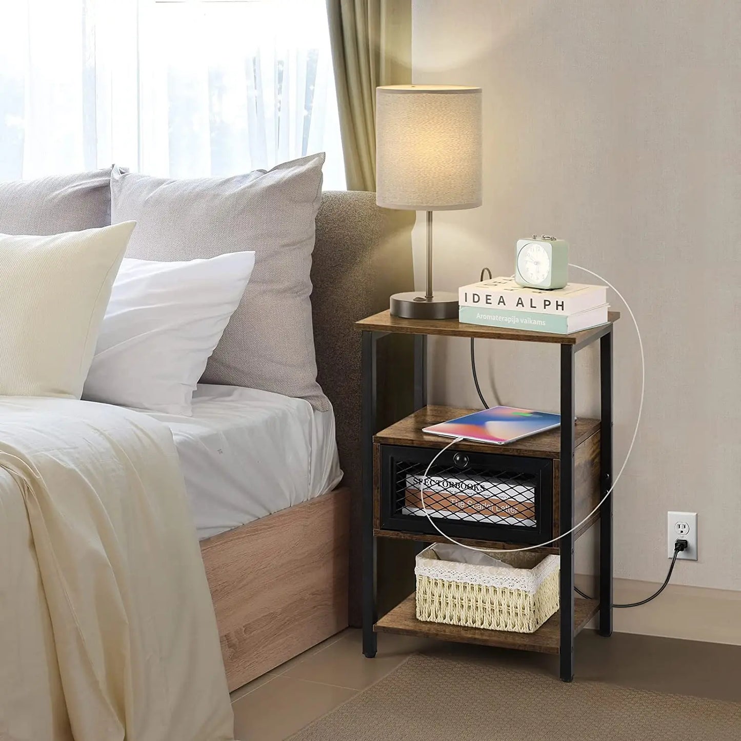 Side Tables with Charging Station and Drawer