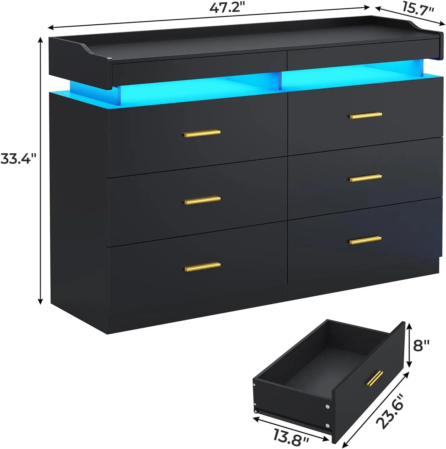 Modern Dresser 9 Drawer with LED