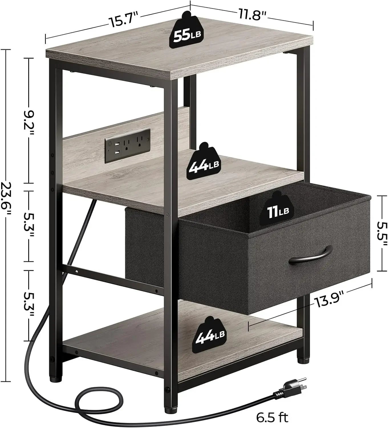 Nightstand with Charging Station, LED