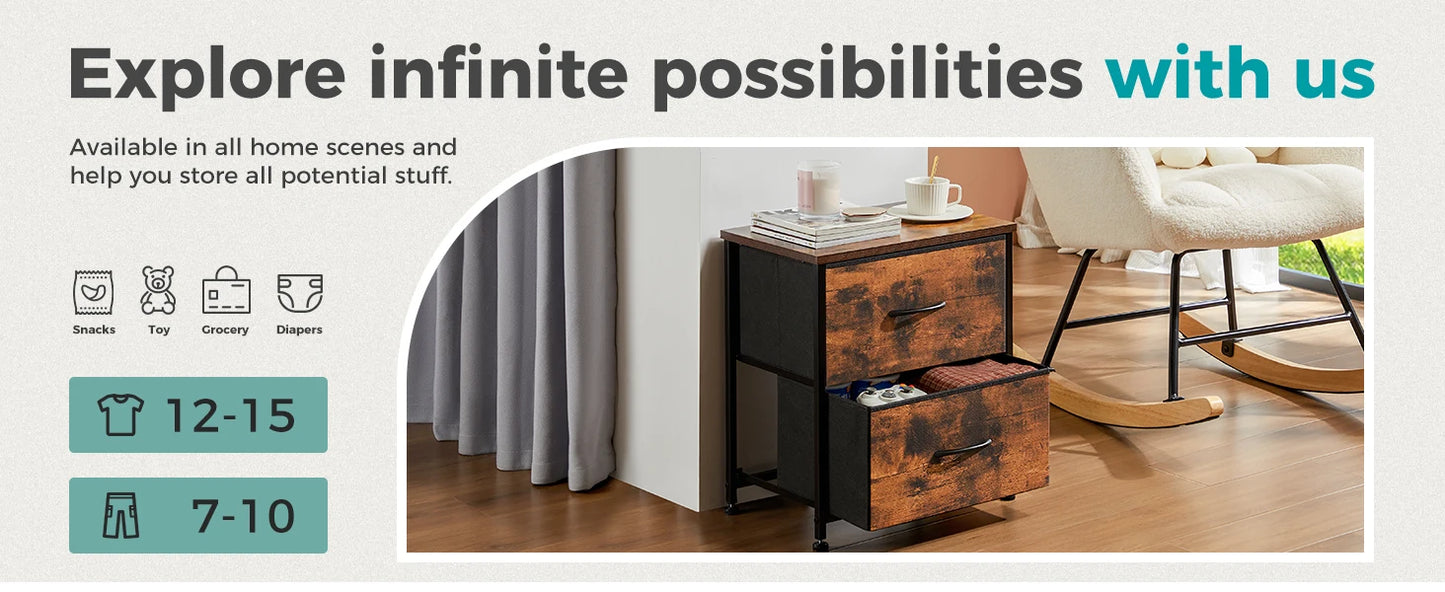 Nightstand For Bedroom With 2 Fabric Drawers