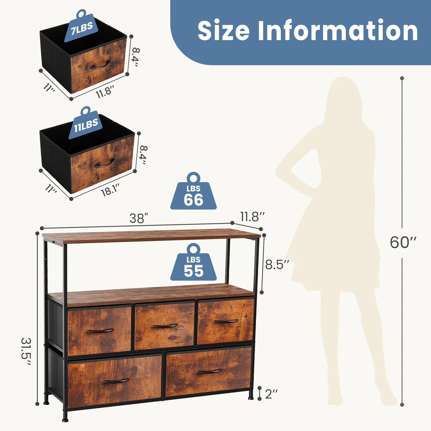 JHK TV Stand Dresser For Bedroom