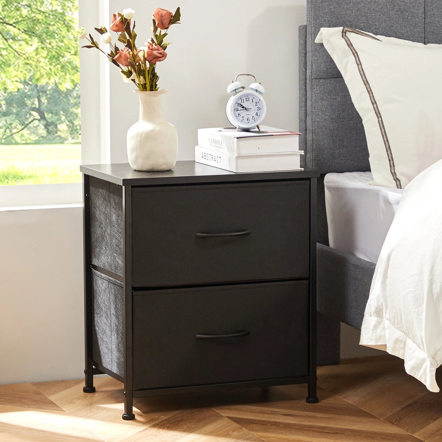 Nightstand For Bedroom With 2 Fabric Drawers