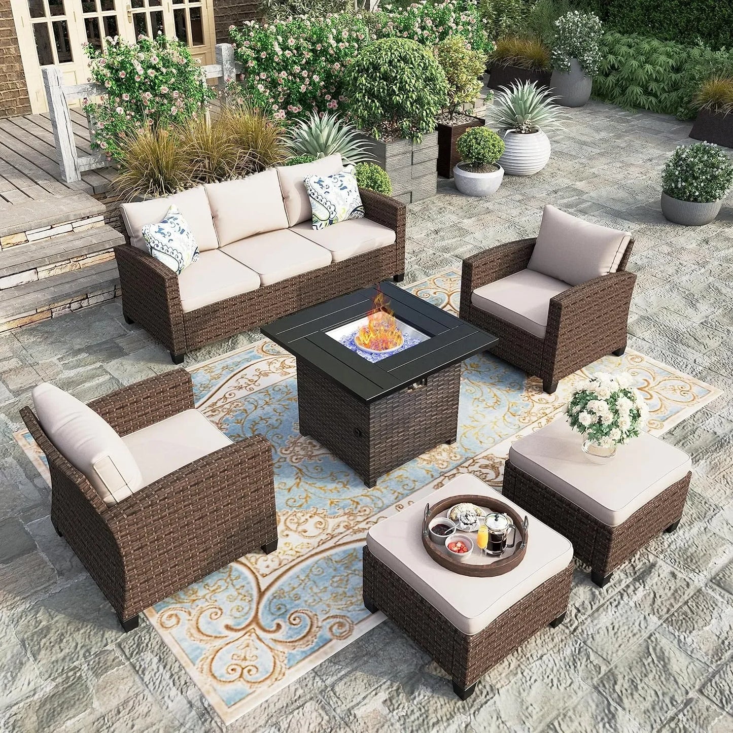 Patio Furniture Set with Fire Pit Table