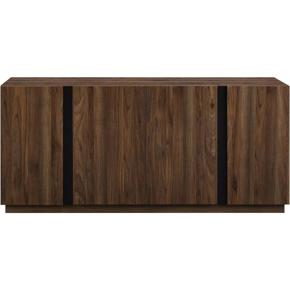 Walker Edison Liss Contemporary 4-Door Minimalist Sideboard, 70 Inch, Dark Walnut