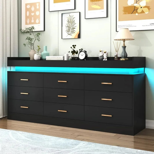 Modern Dresser 9 Drawer with LED