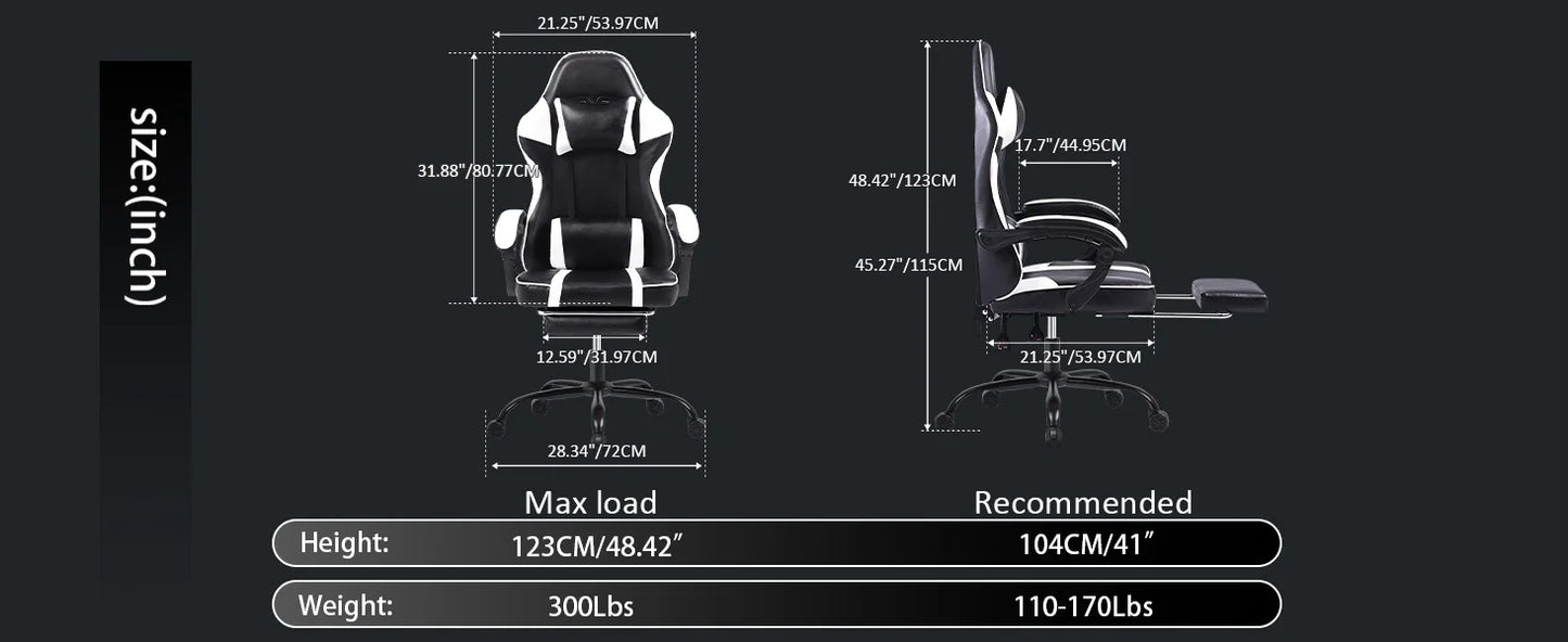 Ergonomic Gaming Chair with Footrest