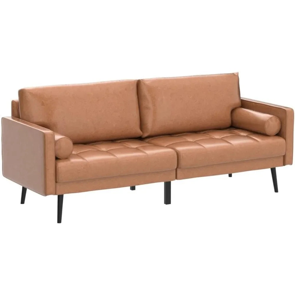 Mid-Century 73 Inch 3 Seater Leather Couch