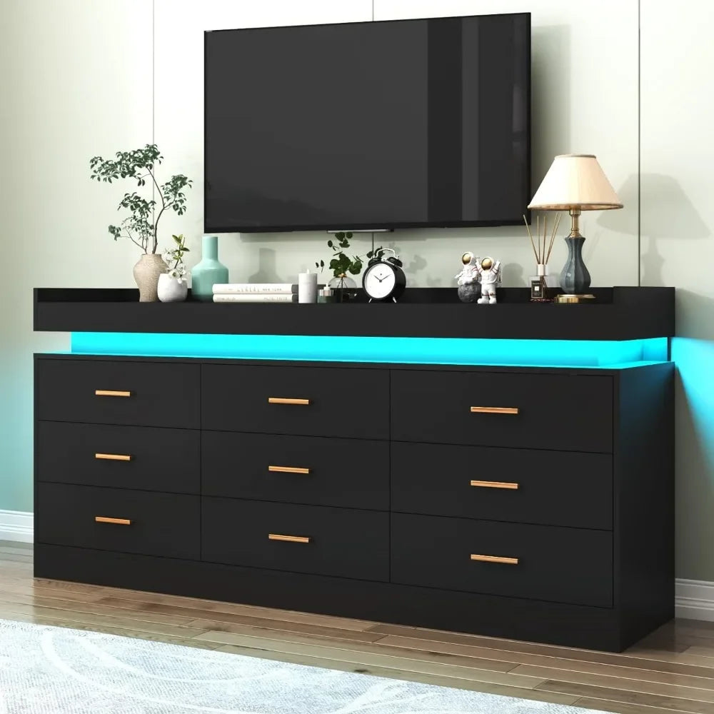 Modern Dresser 9 Drawer with LED