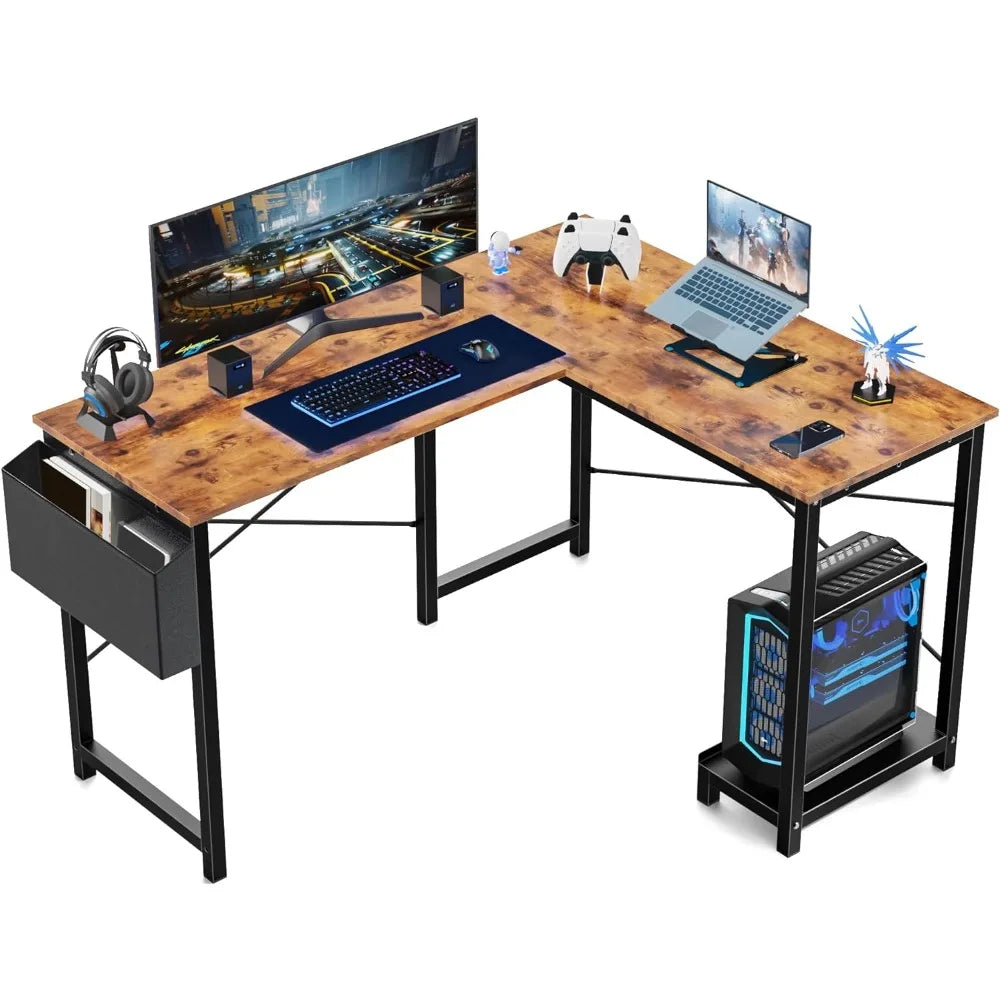 L Shaped Computer Desk Wood Corner PC Gaming Table With Side Storage Bag for Home Office Small Spaces Room Desks Furniture Study