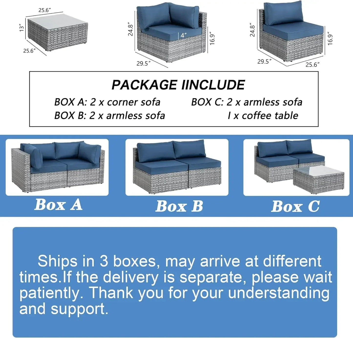 7 Pieces Outdoor Patio Sectional Sofa Couch,