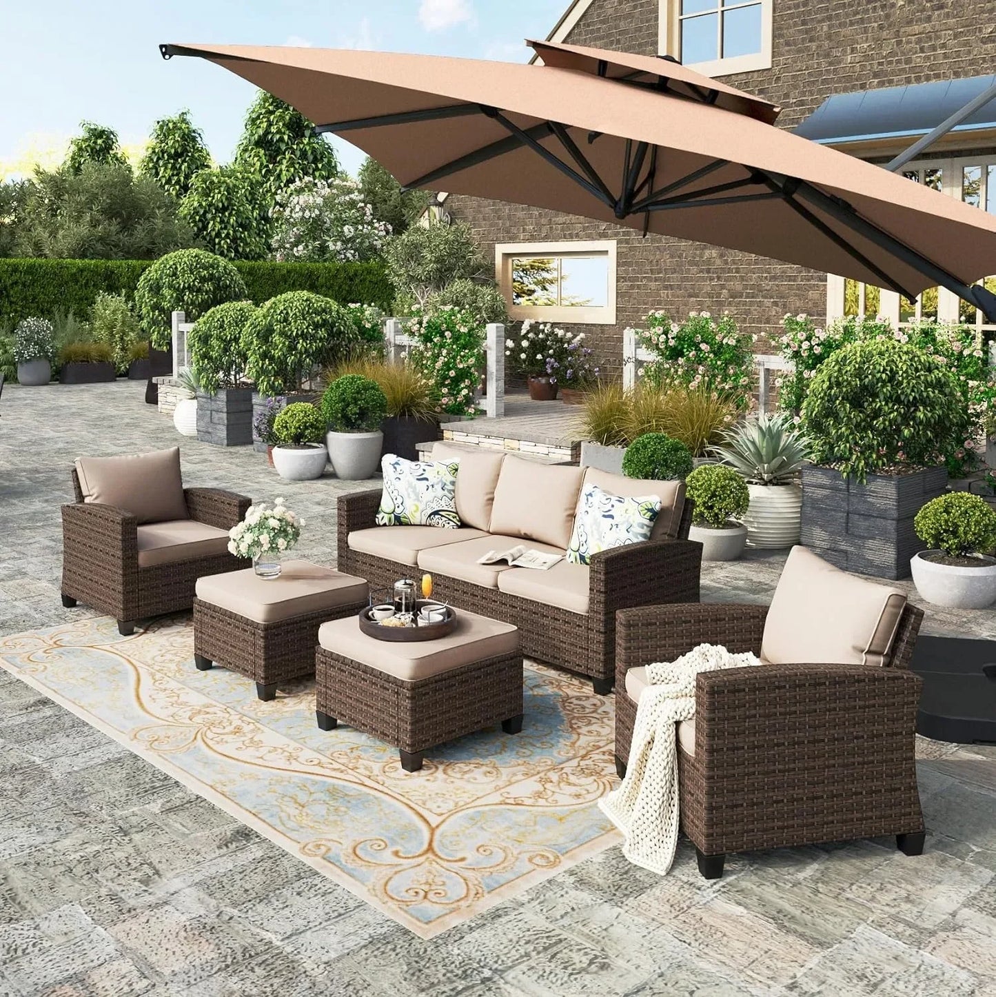 Patio Furniture Set with Fire Pit Table